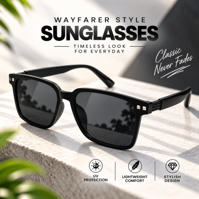 Classic Wayfarer Style Sunglasses for Men & Women – Modern Square UV Protection Dark Grey-Black Lens Sun Glasses for Casual, Driving & Outdoor Travel